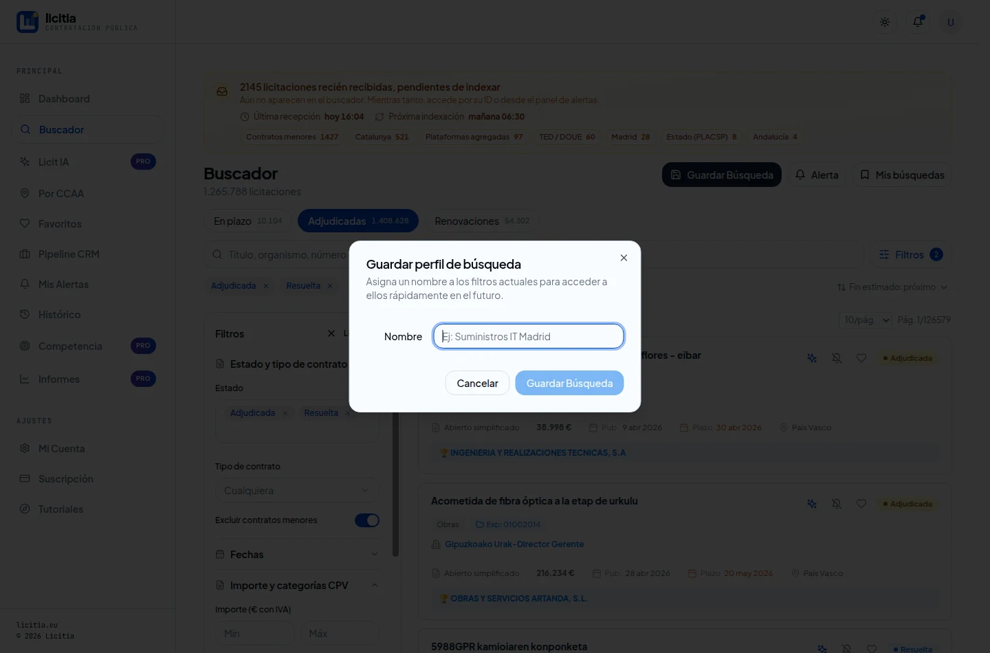 Guardar una búsqueda con nombre desde el buscador